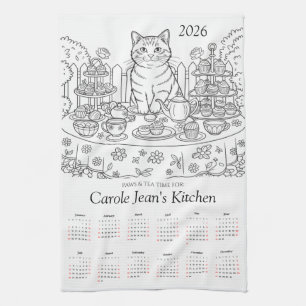 Calendrier 2026 des torchons de cuisine Paws & Tea
