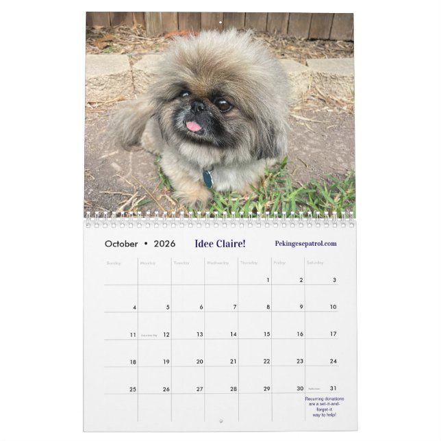 Calendrier 2026 Liz E.'s Pekingese Calendar (Oct 2026)