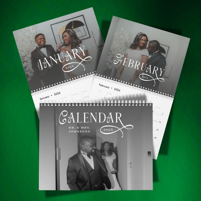 Calendrier 2026 Modern Elegant Wedding 14 Photos Newlyweds (Créateur téléchargé)