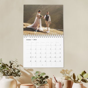 Calendrier 2026 Photo de mariage personnalisée Chic Script
