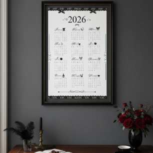 Calendrier 2026 Poster   Broderie noire esthétique