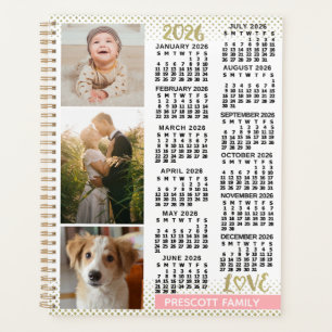 Calendrier 2026 Rose Pâle Or Collage de Photos de