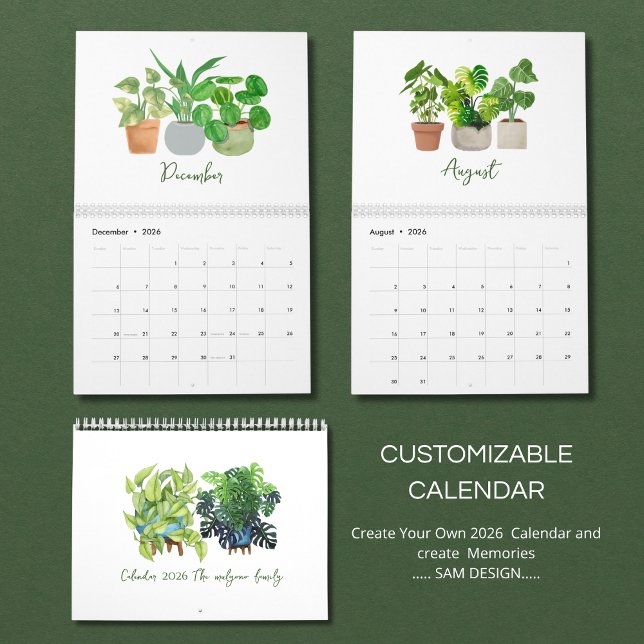 Calendrier 2026 Watercolor Succulent & Leaf Calendar | Botani (Créateur téléchargé)