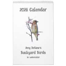 Calendrier 2026Jardin Oiseaux d'aquarelle