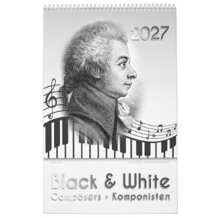 Calendrier 2027, 12 Portraits de compositeurs en "Noir & Blan