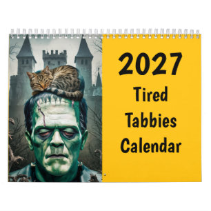 Calendrier 2027 drôles chats fatigués Tabby
