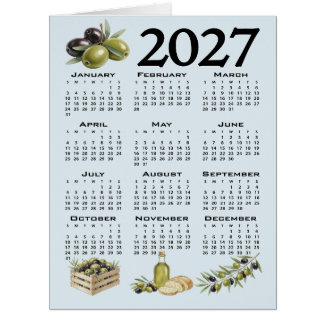 Calendrier 2027, Olives Méditerranéennes, Bleu