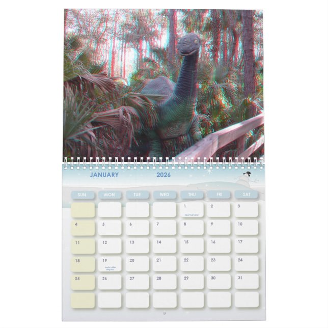 calendrier à trois dimensions de photo d&#x27;anaglyphe (Jan 2026)