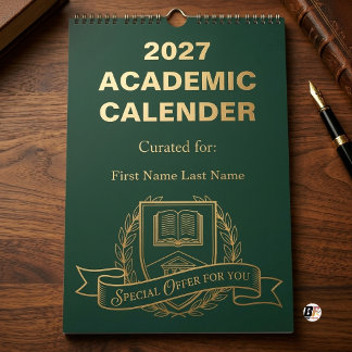 Calendrier Académie sombre personnalisée Vert & Or 2027 Acade