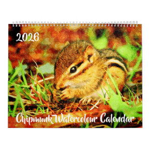 Calendrier Adorables petits écureuils rayés - Art aquarelle f