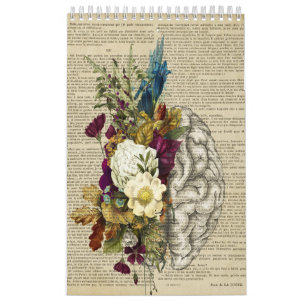 Calendrier affiche d'anatomie du cerveau floral médical