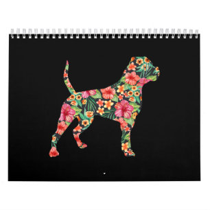 Calendrier American Bulldog Flower Dog Silhouette Floral Cade