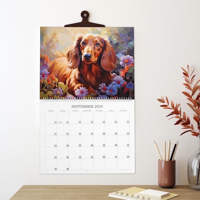 Calendrier Amoureux des chiens de Dachshunds et de Fleurs (Créateur téléchargé)