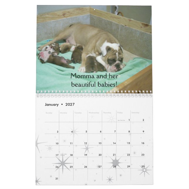 Calendrier anglais 2010 de bouledogue (Jan 2027)