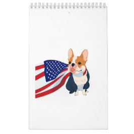 Calendrier Anime French Bulldog avec drapeau américain