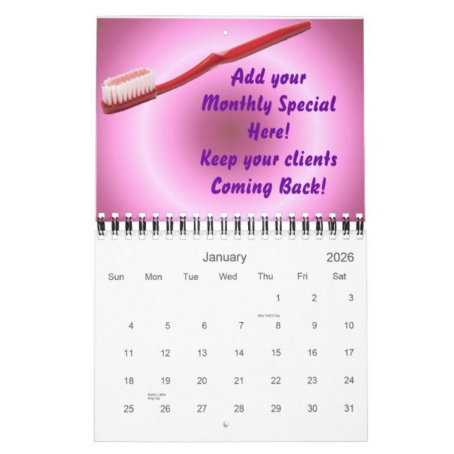 Calendrier Annuaires du bureau dentaire Clients Cadeau (Jan 2026)