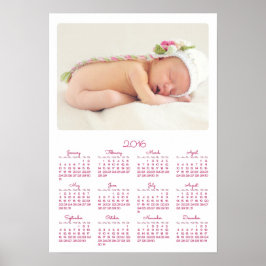 Calendrier annuel 2016 sur affiche blanche personn