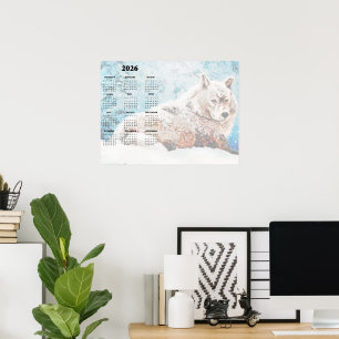 Calendrier annuel affiche Loup dans la neige Valeu
