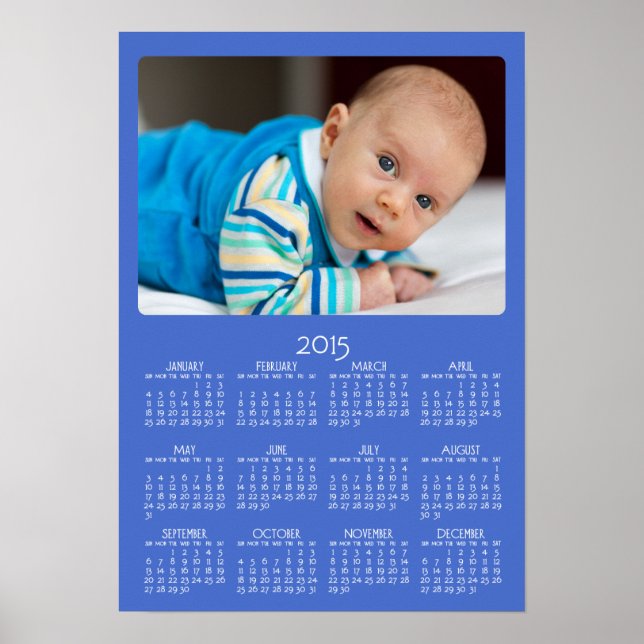 Calendrier annuel personnalisé Poster Bleu 2015 (Devant)