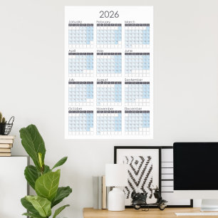 Calendrier annuel vertical 2026 Poster