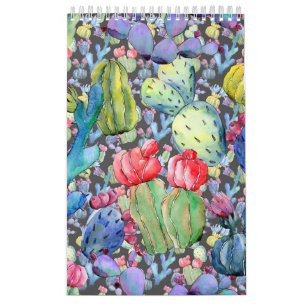 Calendrier Aquarelle Abstraite Cactus