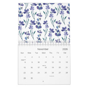 Calendrier Aquarelle Blue Floral Pattern 2026