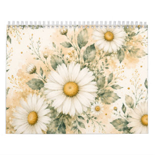 Calendrier Aquarelle botanique de marguerite blanche élégante