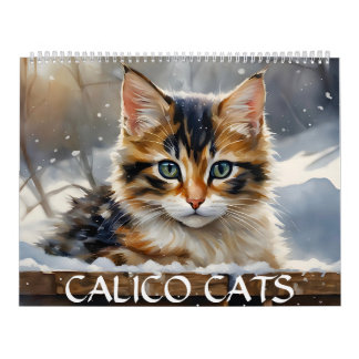 Calendrier Aquarelle Calico Cats Art 12 Mois 2026 Mur
