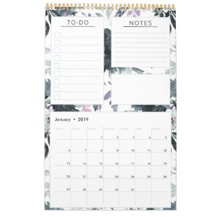 Calendrier Aquarelle florale nocturne annuel Planificateur me