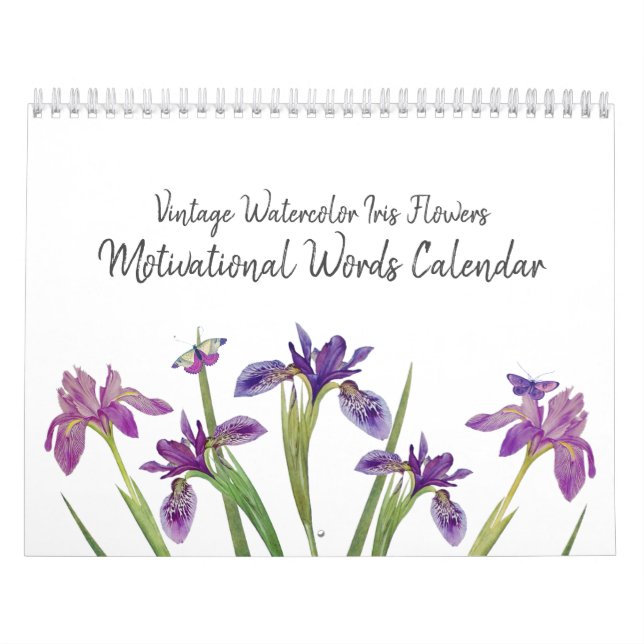 Calendrier Aquarelle minimale Fleurs Iris Mots Motivationnels (Protection)