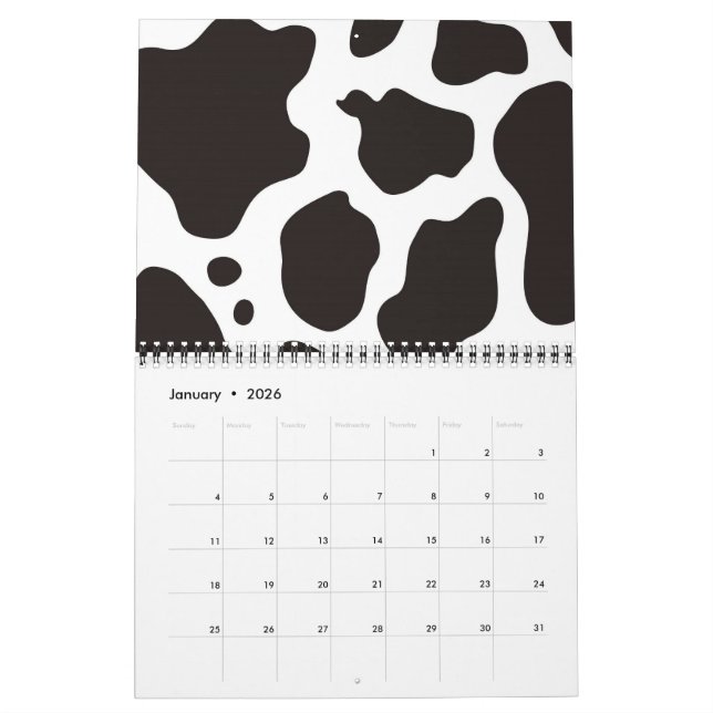 Calendrier Arrière - plan motif de vache (Jan 2026)