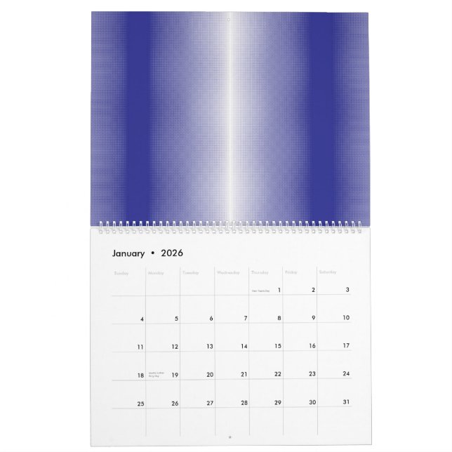 Calendrier arrière - plan rayé bleu et blanc (Jan 2026)