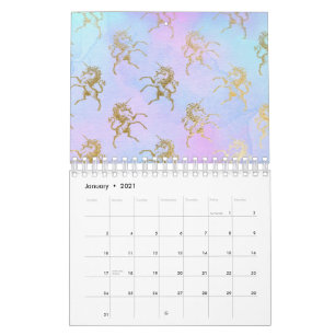 Calendrier Art à l'aquarelle Couleurs Douces Licorne Dorée Fa
