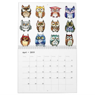 Calendrier Art mignon de hiboux