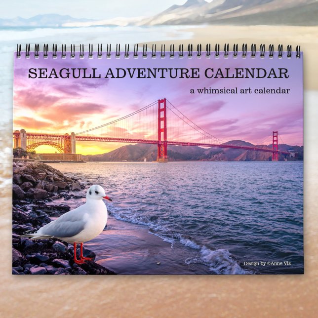 Calendrier artistique d'aventure de goéland (Calendar for seagull lovers featuring images and paintings of seagulls traveling the world)