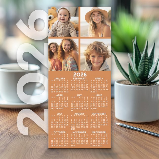 Calendrier avec 4 Photo Collage - Carte Caramel Ch (2026 Calendar on Cardstock - Simple, Minimal Design and Photo Collage)