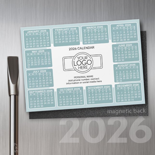 Calendrier avec logo Contact Information Magnet (2026 Calendar with a Place for your logo - Hand Out To Clients as a Thank You Gift!)