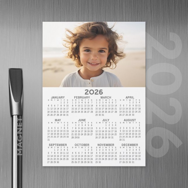 Calendrier avec photo - Carte magnétique de l'anné (2026 Calendar with A Photo and Magnetic Back)