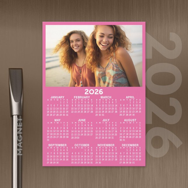 Calendrier avec photo - Carte magnétique de l'anné (2026 Calendar with A Photo and Magnetic Back)