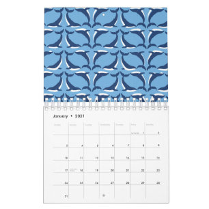 Calendrier Baleines Bleu Blanc Yin Yang Mer Animal Océan Mari