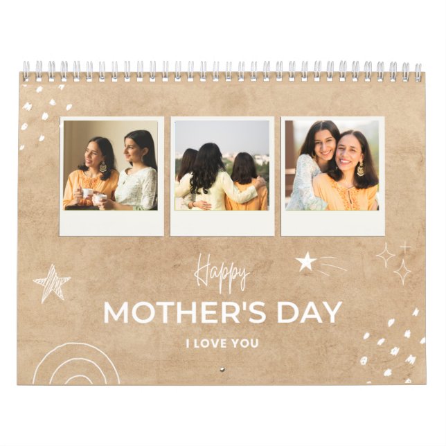 Calendrier Beige Scribble Happy Mother's Day Custom Photo (Protection)