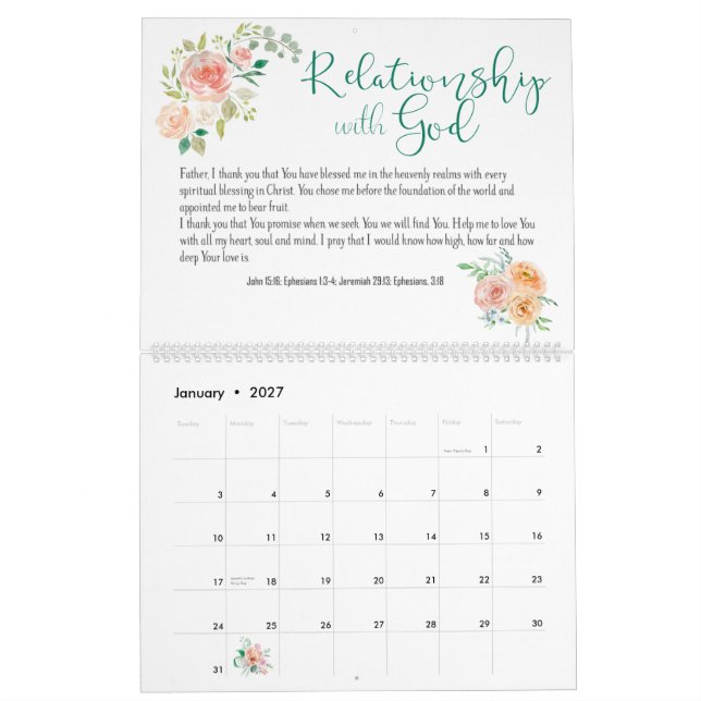 Calendrier Bible Verse prière Floral Custom (Jan 2027)