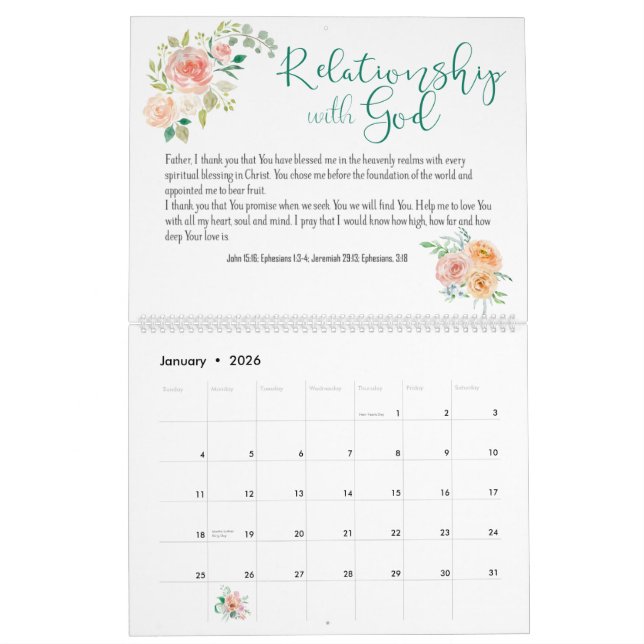 Calendrier Bible Verse prière Floral Custom (Jan 2026)
