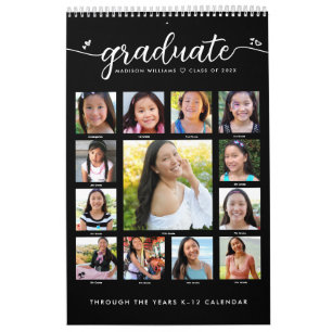 Calendrier Black Graduate K-12 Script Photo Collage 15 Mois