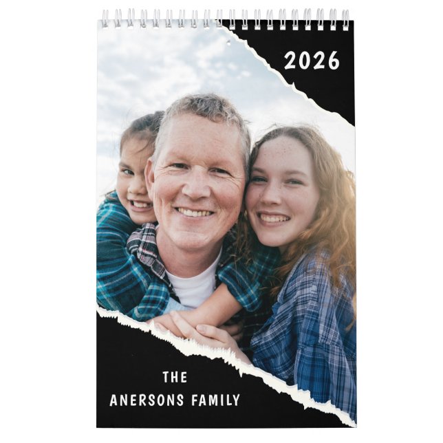 Calendrier Black & White Scrapbook Custom Family Photo 2026  (Protection)