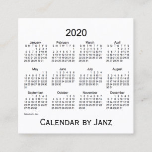 Calendrier blanc 2020 par Janz Carte de visite Car