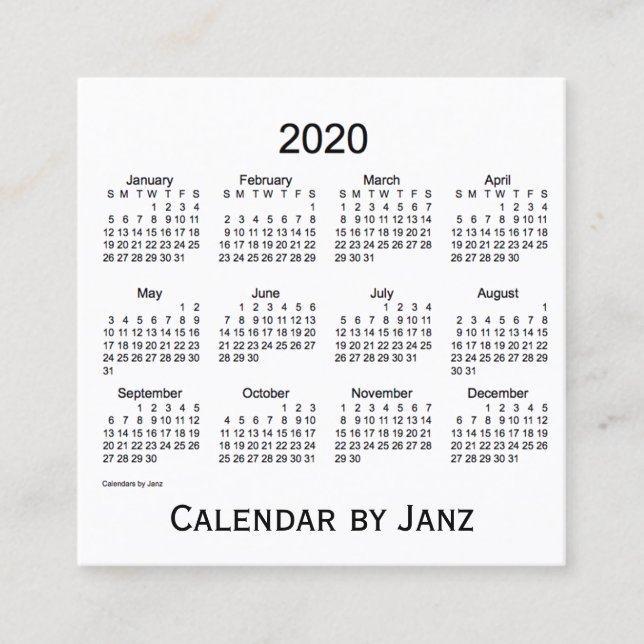 Calendrier blanc 2020 par Janz Carte de visite Car (Devant)
