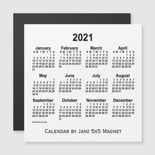 Calendrier blanc 2021 par Janz 5x5 Magnet (Devant / Derrière)