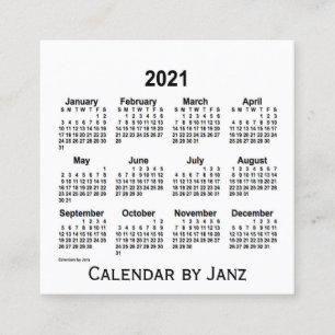 Calendrier blanc 2021 par Janz Carte de visite Car