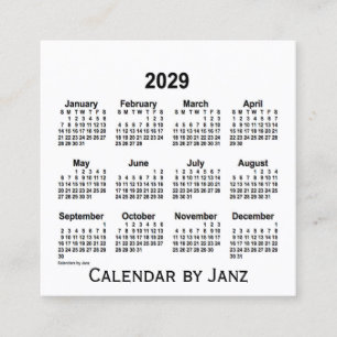 Calendrier blanc 2029 par Janz Carte de visite Car